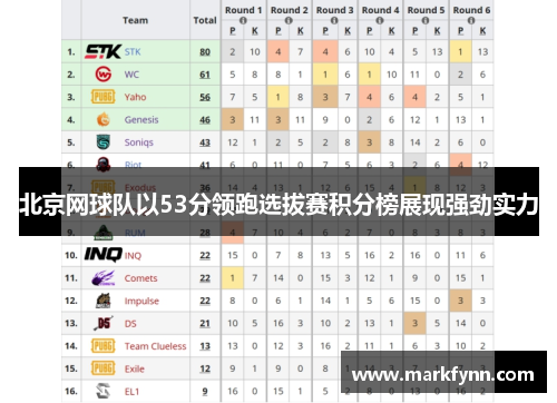 北京网球队以53分领跑选拔赛积分榜展现强劲实力